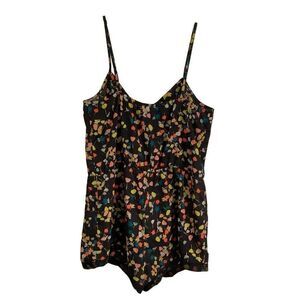 Urban Outfitters Kimchi Blue Black Floral Button Front Baby Doll Romper womens M